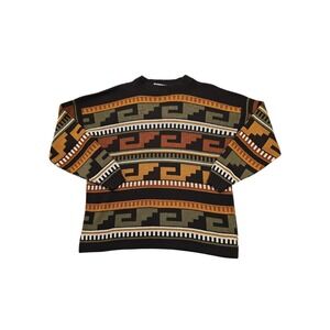 Vintage Clifton Place USA Southwest Aztec Knit Sweater Men's XL Brown Green